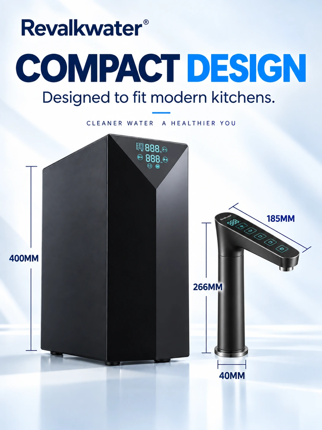 Compact under-sink system and smart faucet with dimensions