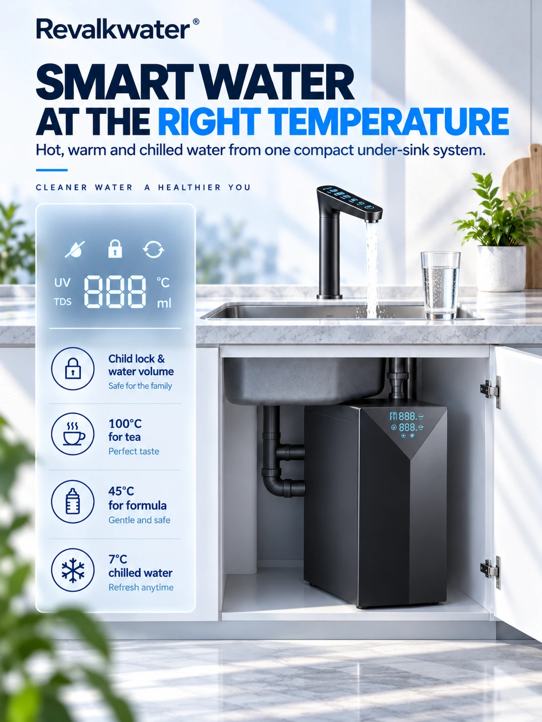 Smart faucet temperature interface with hot warm and chilled settings